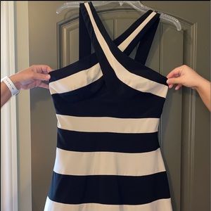 Black and tan stripe boutique dress